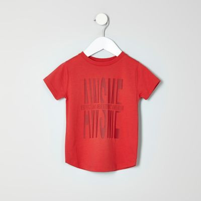 Mini boys red awesome print T-shirt